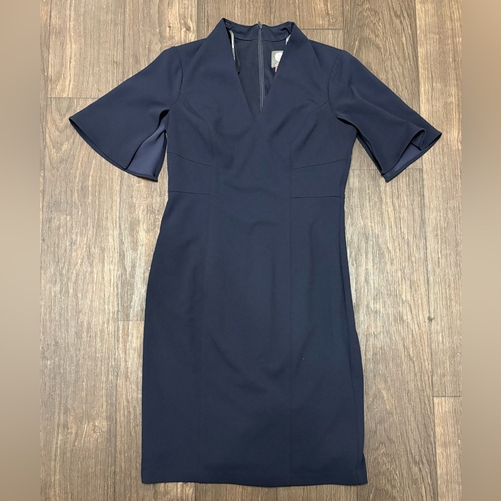 Vince Camuto Navy Scuba Crepe Bodycon Dress | Size 8 - Picture 2 of 5